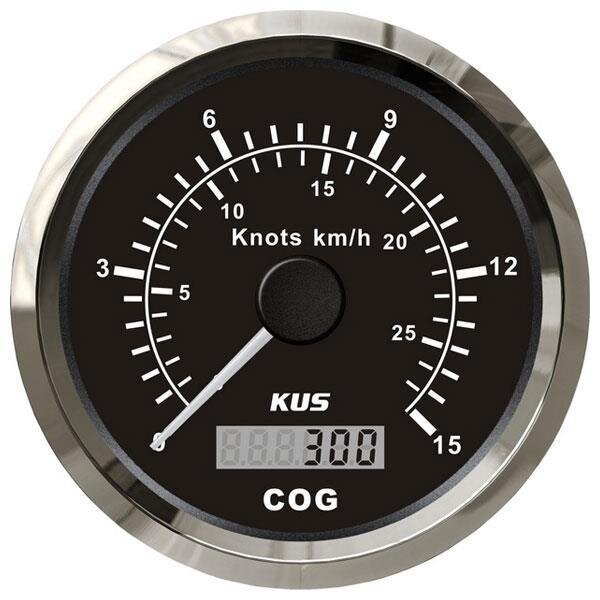 KUS Analog GPS Speedometer with Digital Course LCD (0–15 knots / 27 km/h) - Black