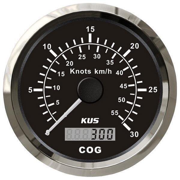 KUS Analog GPS Speedometer with Digital Course LCD (0–30 knots / 55 km/h) - Black