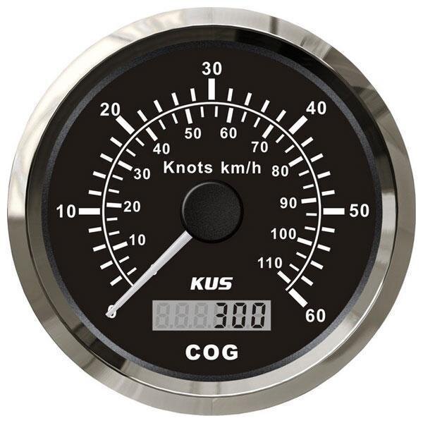 Tachimetro GPS KUS con indicatore di velocità e rotta da 0 a 60 nodi / 110 km/h - nero