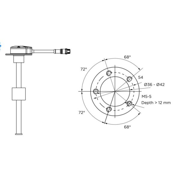 KUS NS5 fuel and water level sensor NMEA 2000 - 300 mm